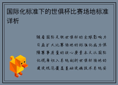 国际化标准下的世俱杯比赛场地标准详析